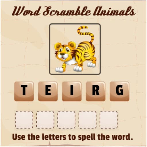 free online games - Word Scramble Animals