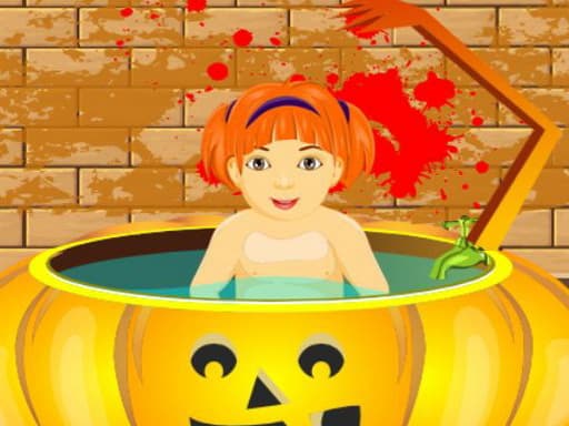 free online games - Little Baby Halloween Bathing