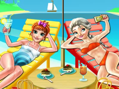 free online games - Elsa and Anna Beach Selfie